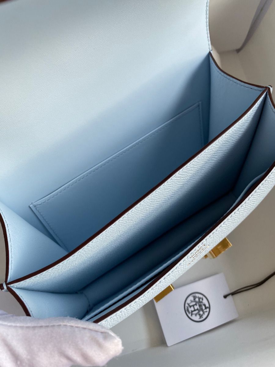 Hermes Constance 18 Handmade Bag In Blue Brume Epsom Calfskin - Image 9