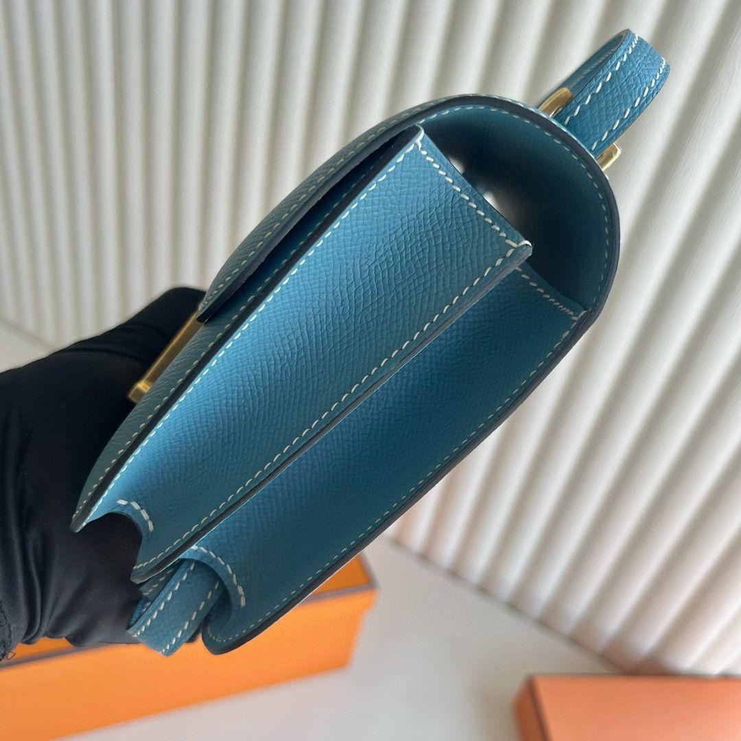 Hermes Constance 18 Handmade Bag in Blue Jean Epsom Calfskin - Image 4