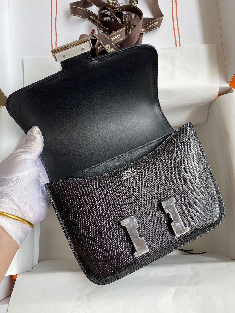 Hermes Constance 18 Handmade Bag In Black Lizard Leather - Image 7