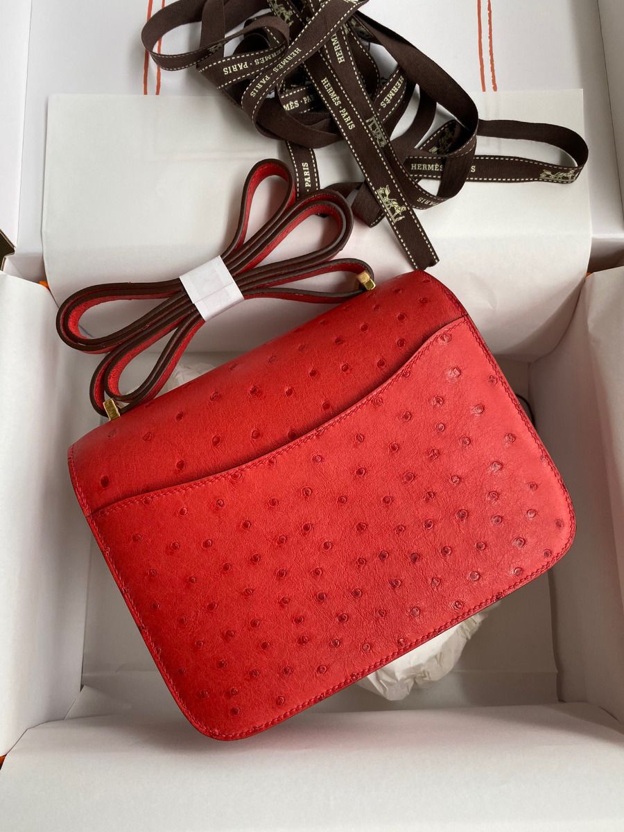 Hermes Constance 18 Handmade Bag In Red Ostrich Leather - Image 3