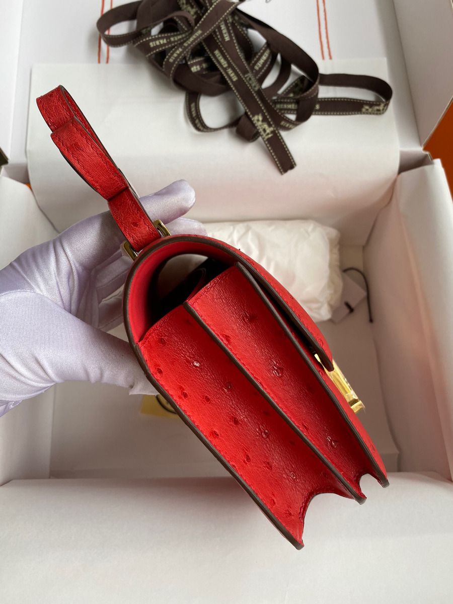 Hermes Constance 18 Handmade Bag In Red Ostrich Leather - Image 6