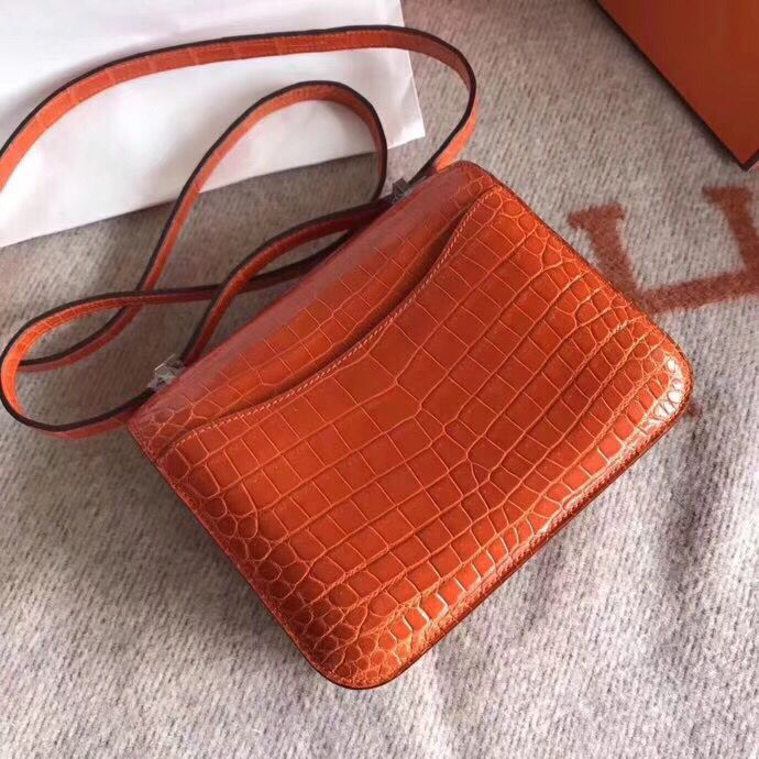Hermes Constance 24 Handmade Bag In Orange Niloticus Crocodile - Image 3