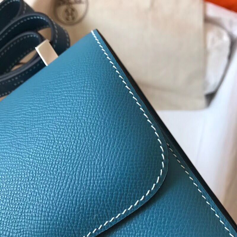 Hermes Constance 24 Handmade Bag In Blue Jean Epsom Leather - Image 3