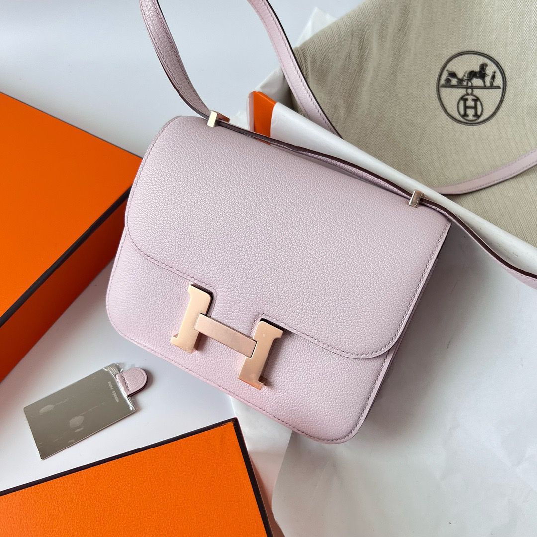 Hermes Constance 1-18 Mirror Bag In Mauve Pale Chevre Mysore Leather - Image 3