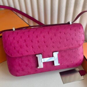 Hermes Constance Elan 23 Handmade Bag in Rose Tyrien Ostrich