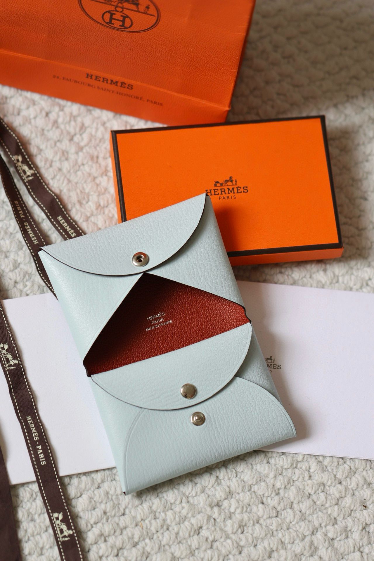 Hermes Calvi Duo Verso Card Holder in Blue Brume Mysore Goatskin - Image 5