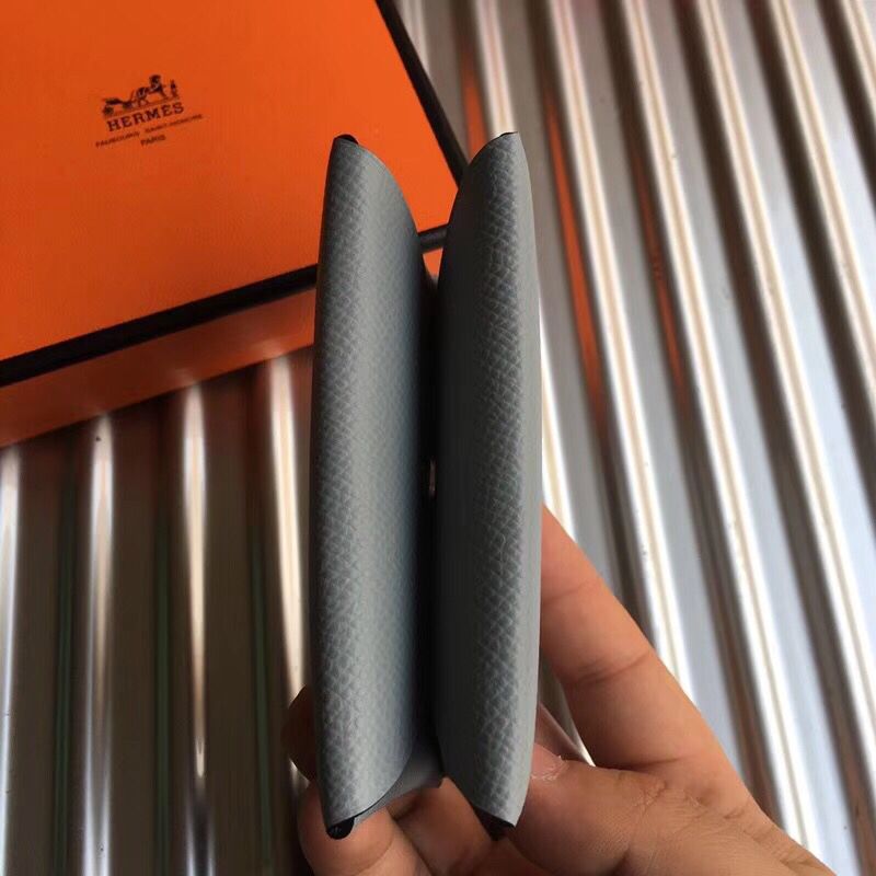 Hermes Calvi Card Holder In Blue Lin Epsom Leather - Image 3