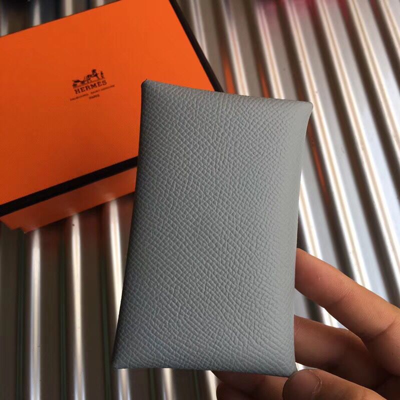 Hermes Calvi Card Holder In Blue Lin Epsom Leather - Image 7