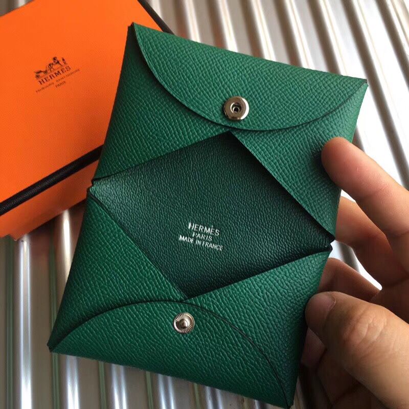 Hermes Calvi Card Holder In Green Epsom Leather - Image 5