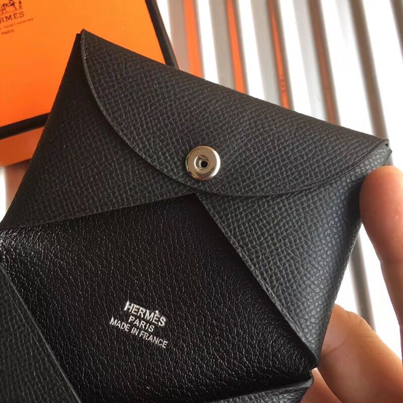 Hermes Calvi Card Holder In Black Epsom Leather - Image 6