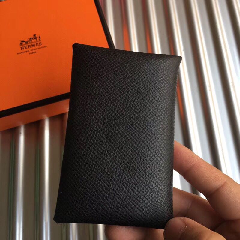 Hermes Calvi Card Holder In Black Epsom Leather - Image 7