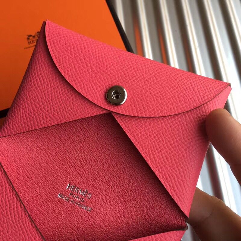 Hermes Calvi Card Holder In Rose Azalee Epsom Leather - Image 6