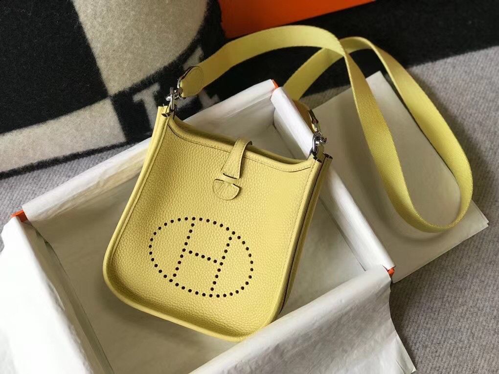 Hermes Evelyne III TPM Mini Bag In Jaune Poussin Clemence Leather - Image 5