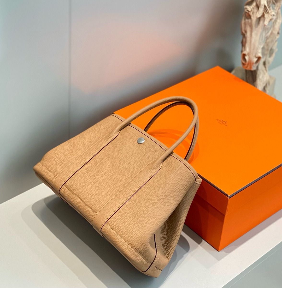 Hermes Garden Party 30 Bag In Chai Taurillon Leather - Image 5