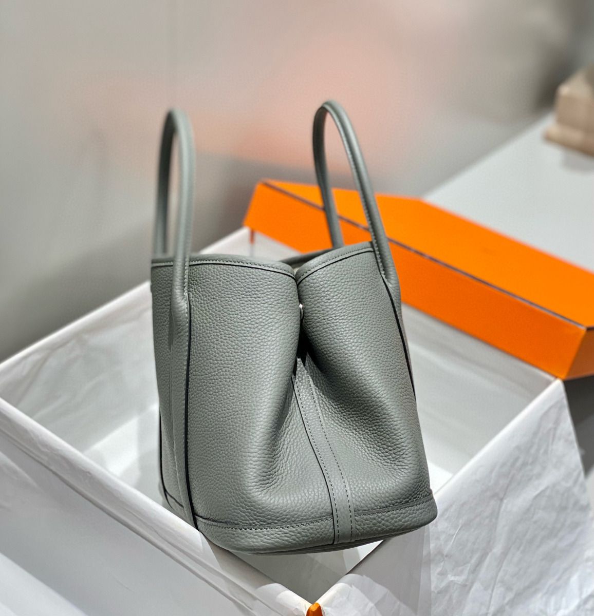 Hermes Garden Party 30 Bag In Gris Meyer Taurillon Leather - Image 3