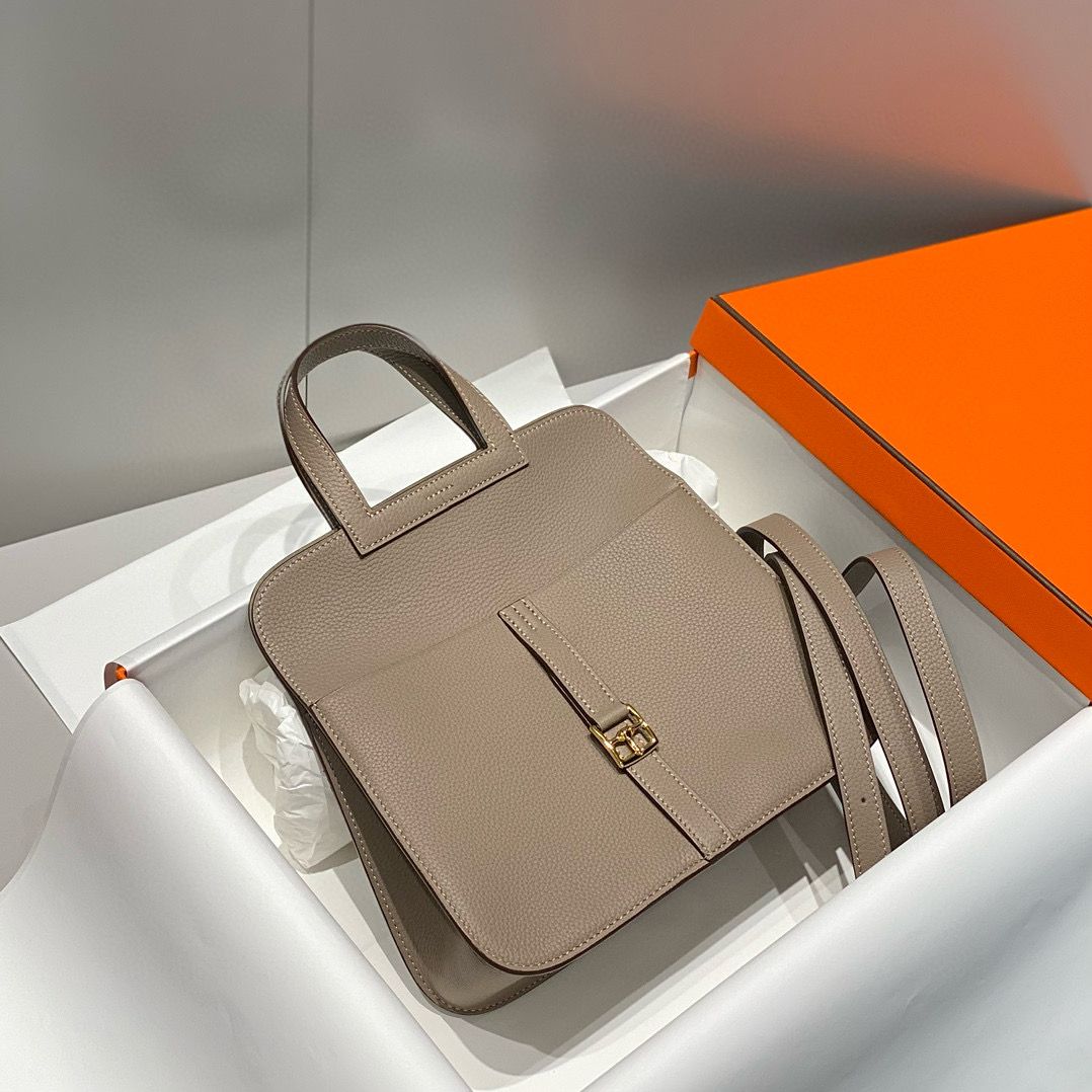 Hermes Halzan 25 Bag in Gris Asphalt Clemence Leather - Image 4