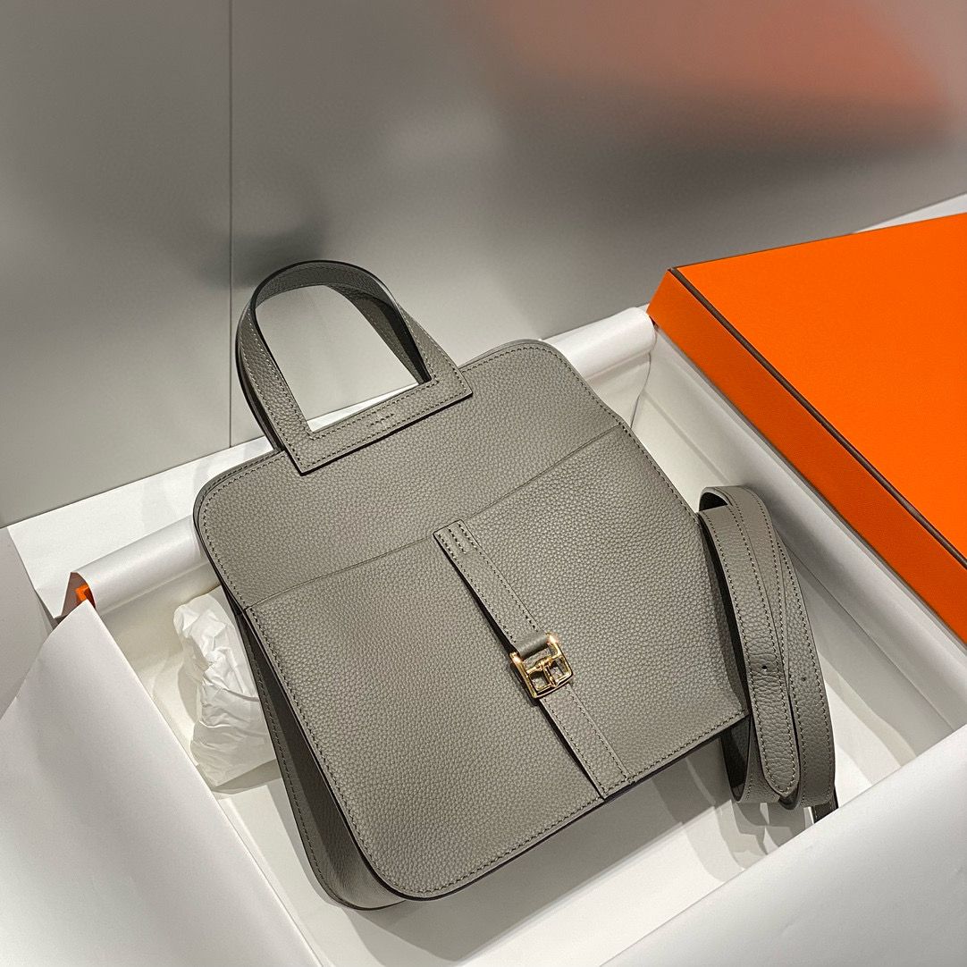 Hermes Halzan 25 Bag in Gris Meyer Clemence Leather - Image 4