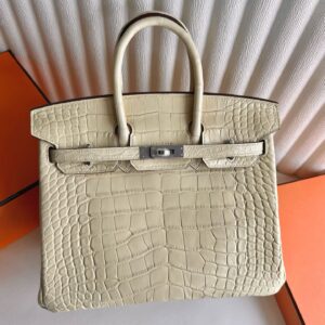 Hermes Birkin 25 Retourne Handmade Bag in Vanille Matte Alligator Leather