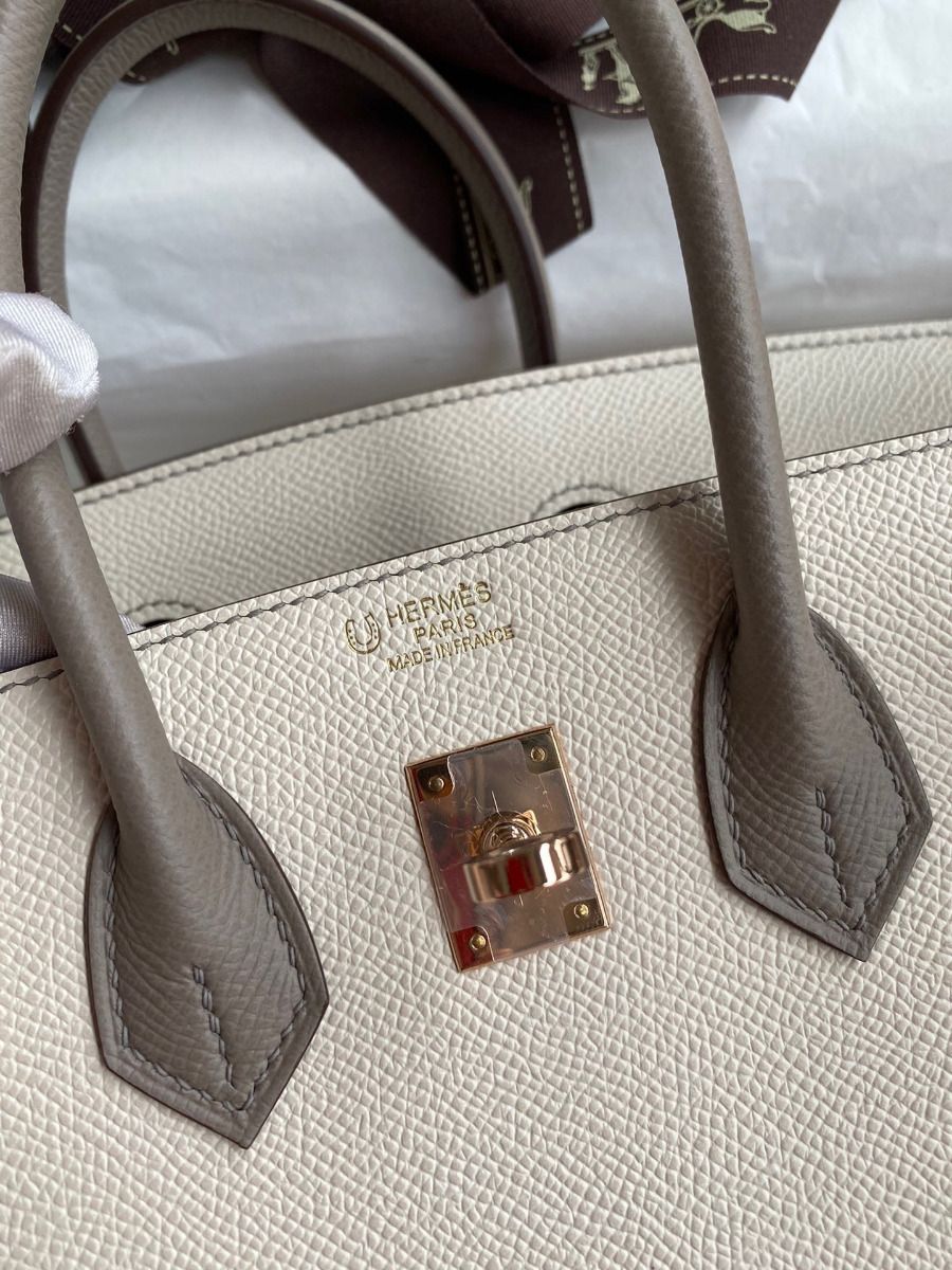 Hermes HSS Birkin 25 Bicolor Bag in Craie and Gris Asphalt Epsom Calfskin - Image 7