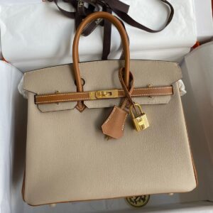 Hermes HSS Birkin 25 Bicolor Bag in Trench and Gold Epsom Calfskin