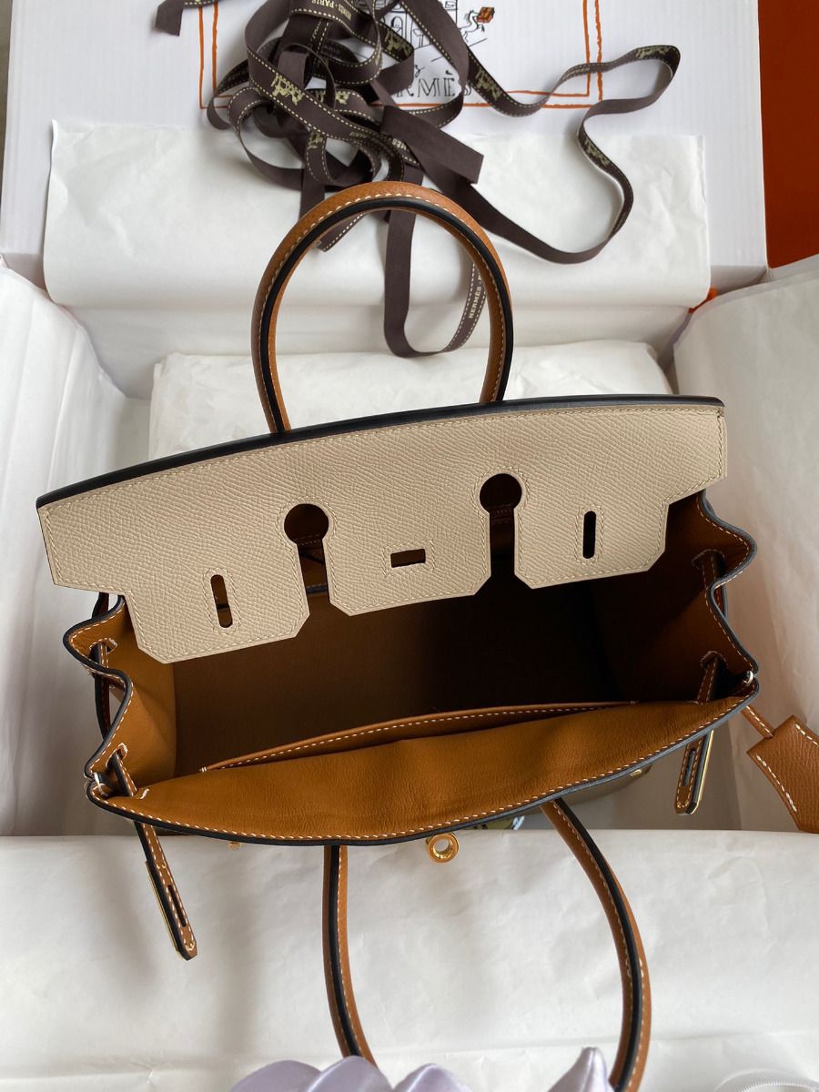 Hermes HSS Birkin 25 Bicolor Bag in Trench and Gold Epsom Calfskin - Image 8