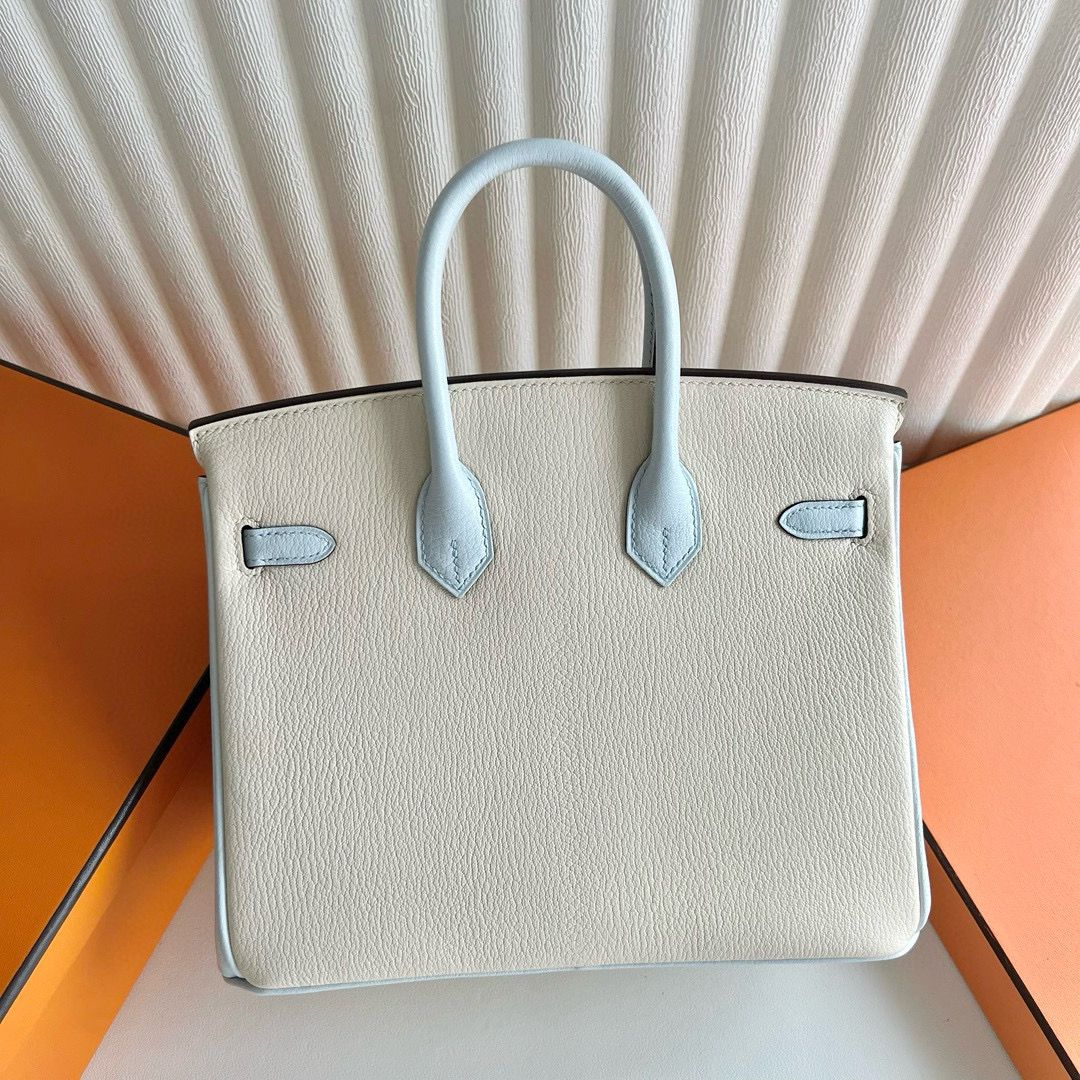 Hermes HSS Birkin 25 Bicolor Bag in Nata and Blue Brume Chevre Mysore Leather - Image 5