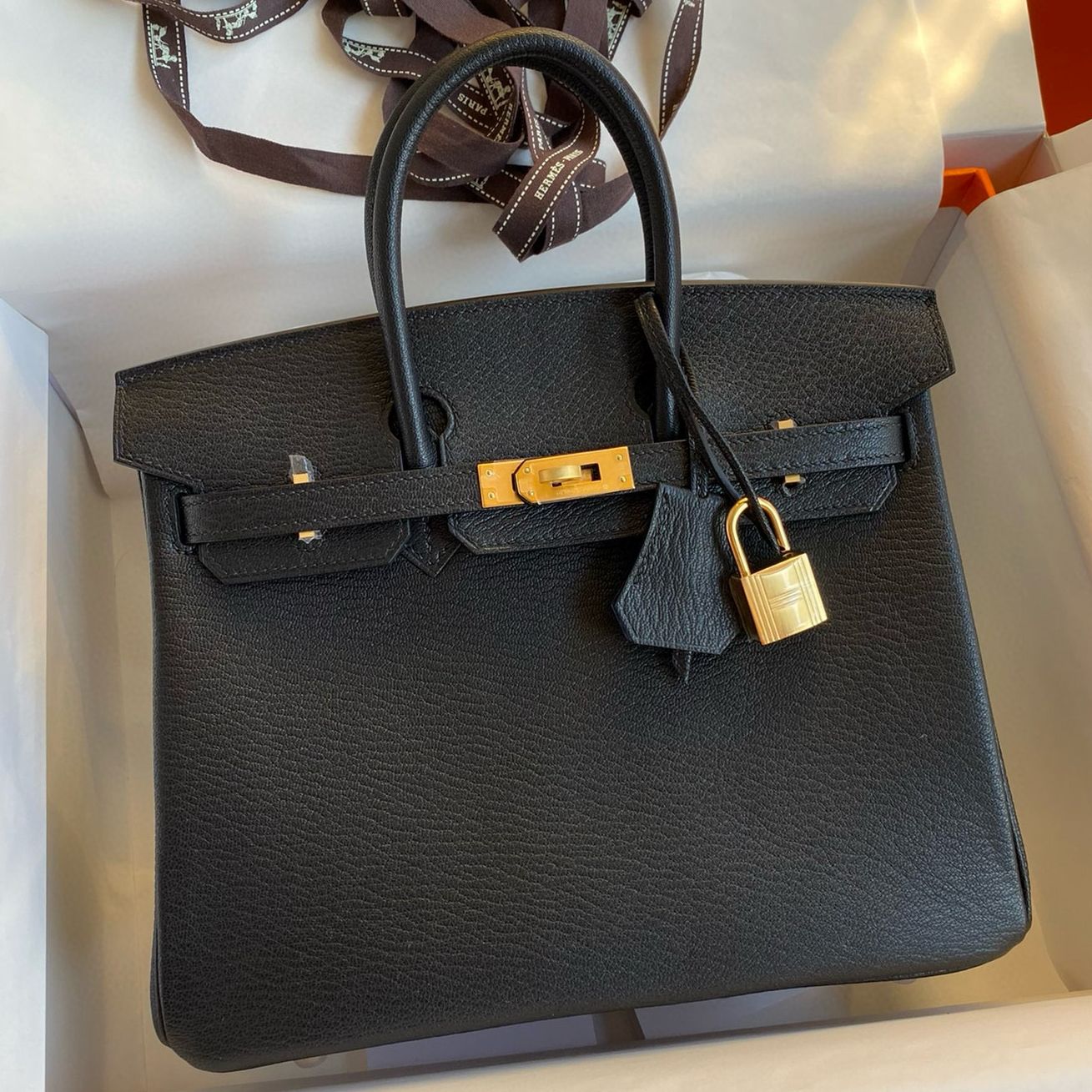 Hermes HSS Birkin 25 Bicolor Bag in Black and Blue Chevre Mysore Goatskin