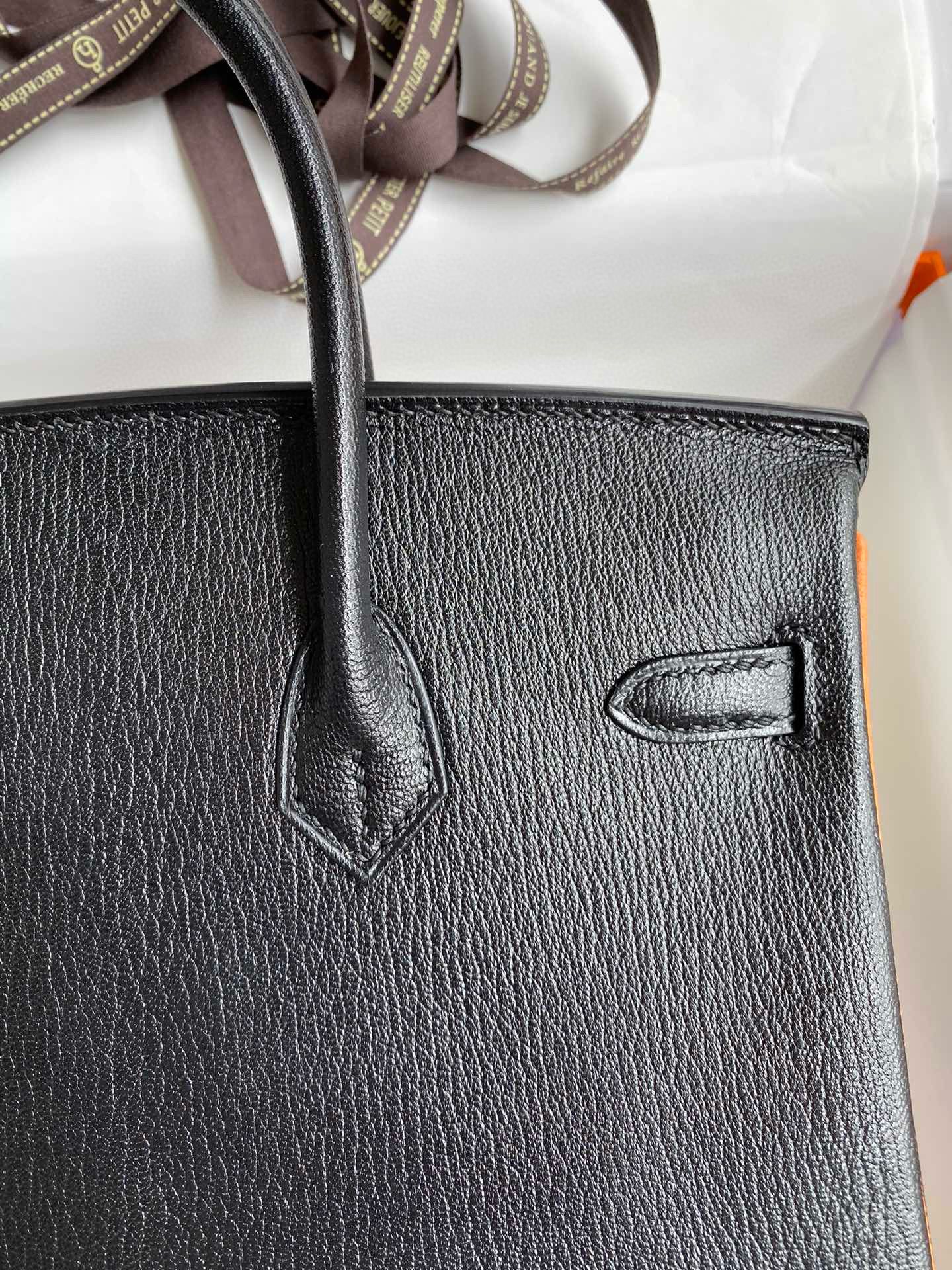 Hermes HSS Birkin 25 Bicolor Bag in Black and Orange Chevre Mysore Goatskin - Image 5