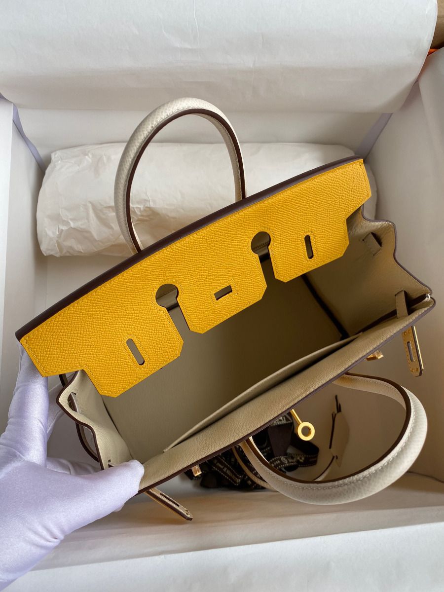 Hermes HSS Birkin 25 Bicolor Bag in Jaune d'or and Craie Epsom Calfskin - Image 7