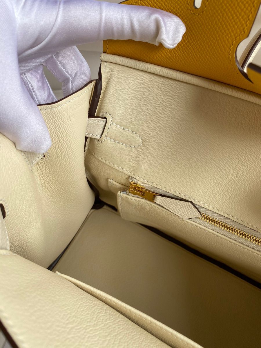Hermes HSS Birkin 25 Bicolor Bag in Jaune d'or and Craie Epsom Calfskin - Image 9