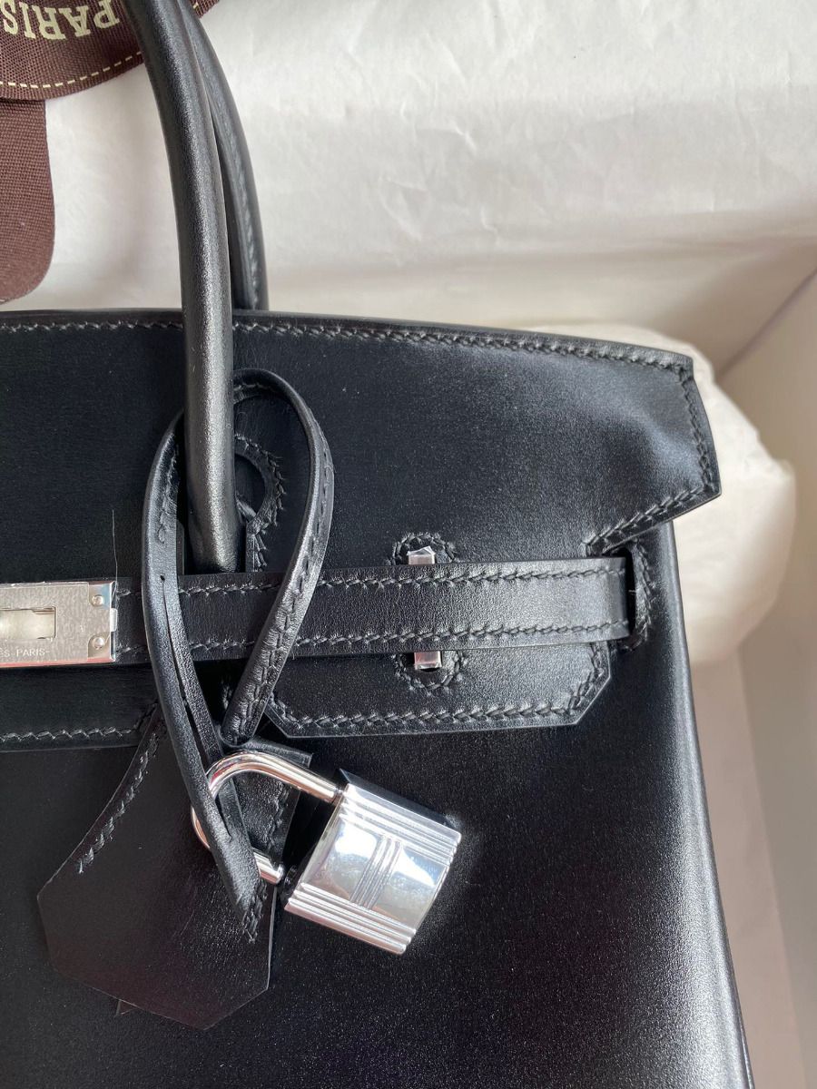 Hermes Birkin 25 Retourne Handmade Bag In Black Box Calfskin - Image 4