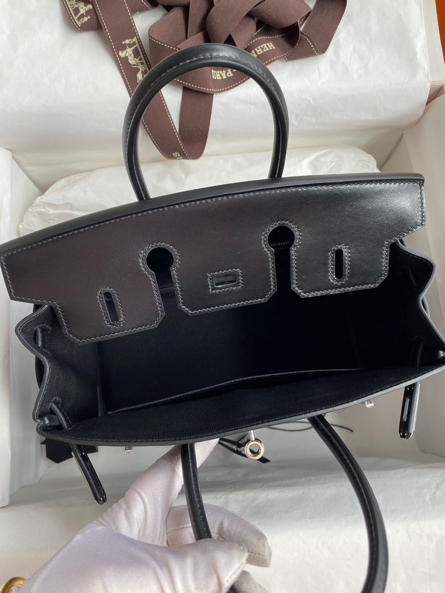 Hermes Birkin 25 Retourne Handmade Bag In Black Box Calfskin - Image 9