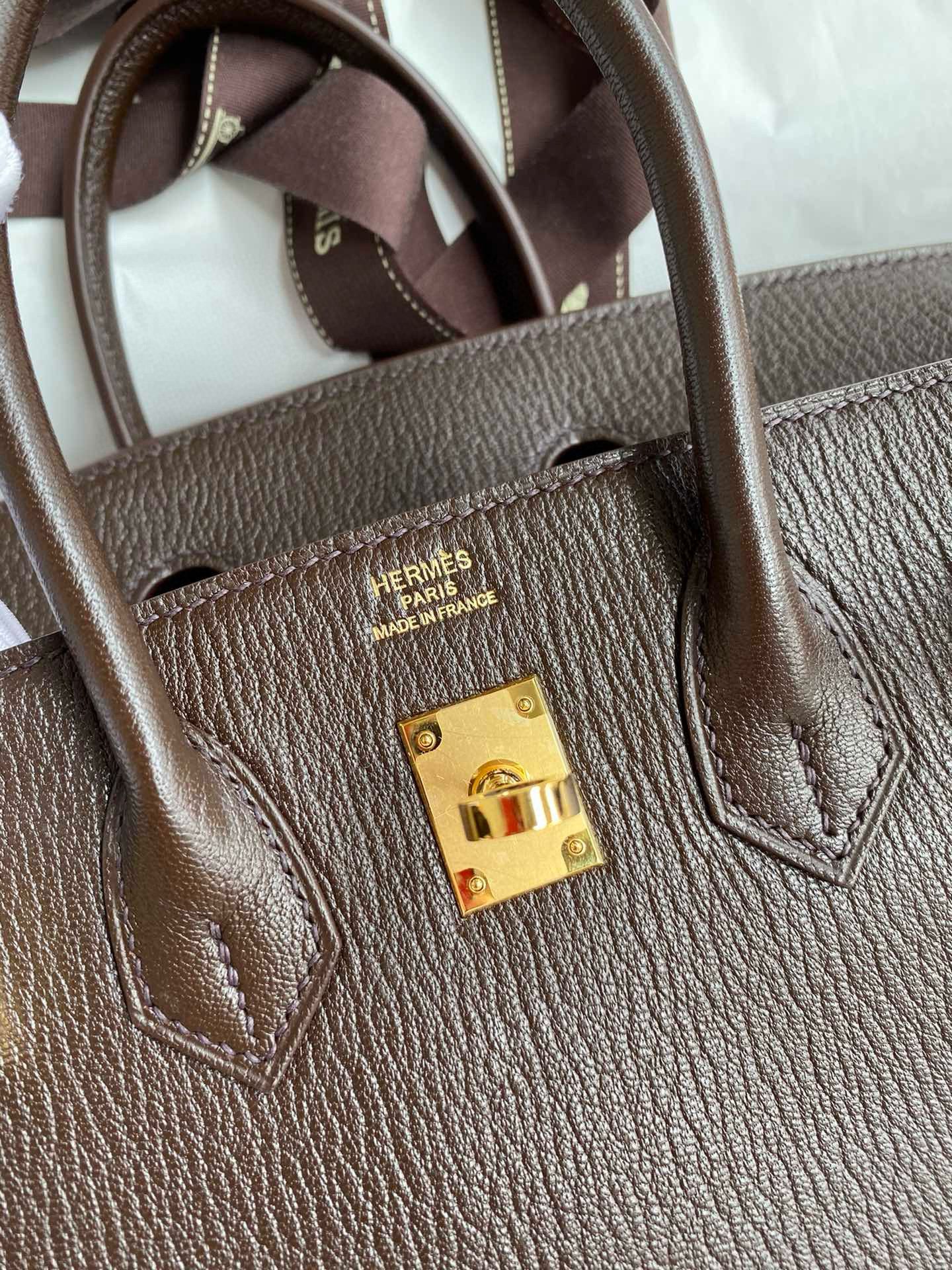 Hermes Birkin 25 Retourne Handmade Bag in Ebene Chevre Mysore Goatskin - Image 7