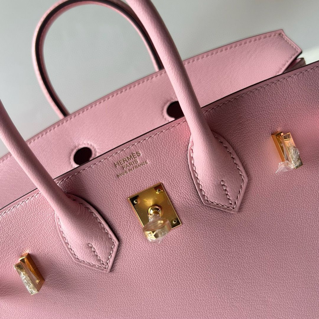 Hermes Birkin 25 Retourne Handmade Bag in Rose Sakura Chevre Mysore Goatskin - Image 5