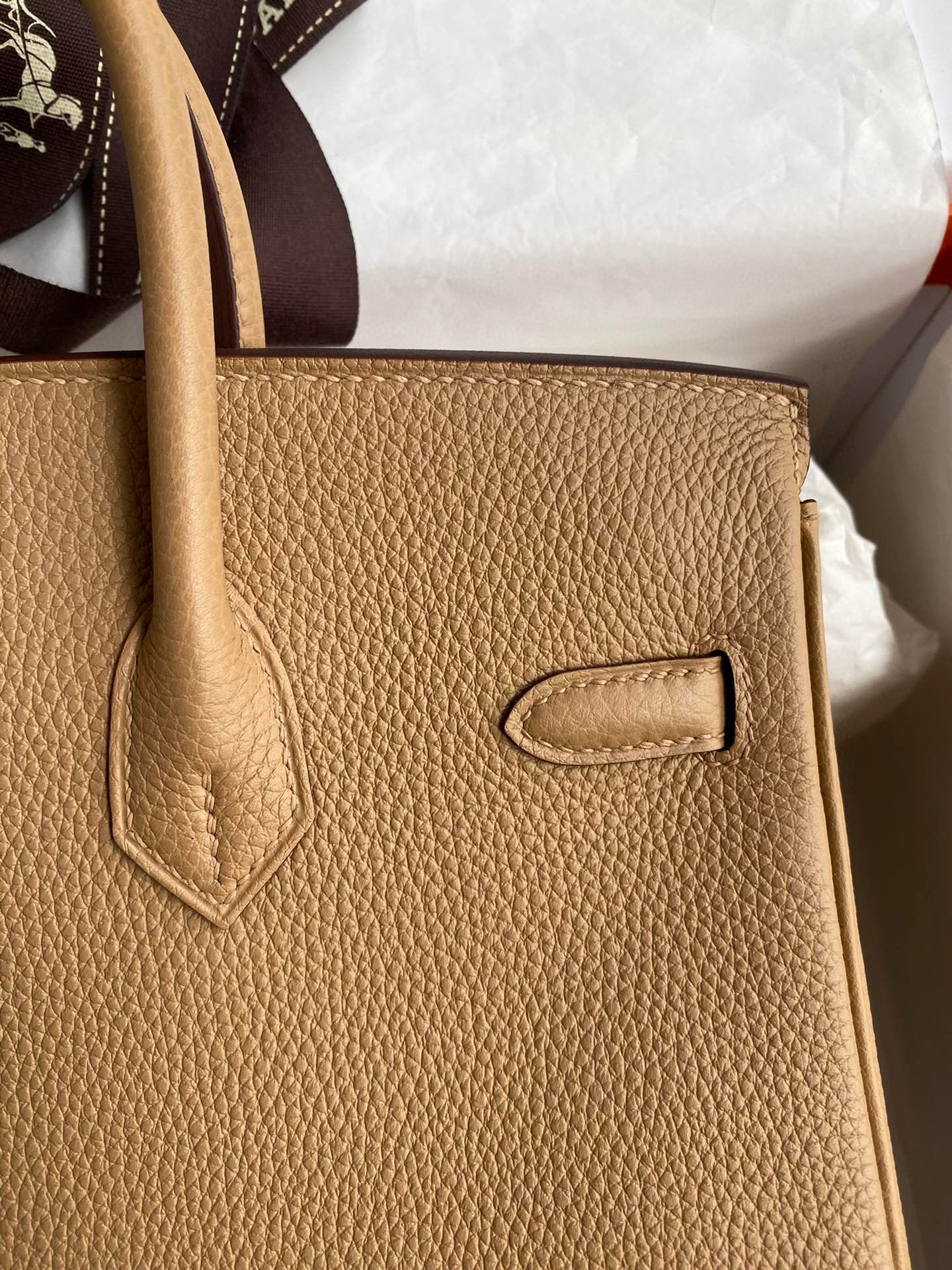 Hermes Birkin 25 Retourne Handmade Bag in Chai Clemence Leather - Image 5