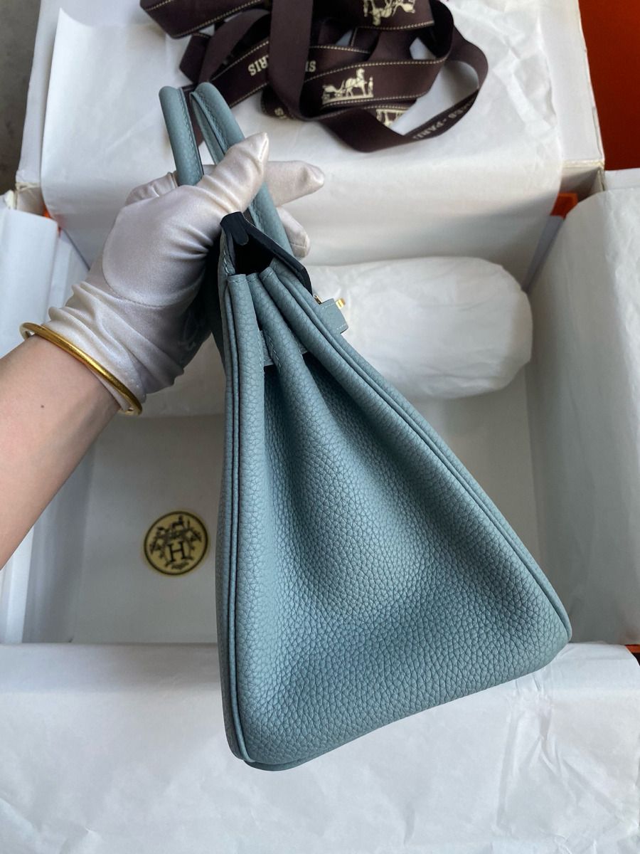 Hermes Birkin 25 Retourne Handmade Bag In Ciel Clemence Leather - Image 6