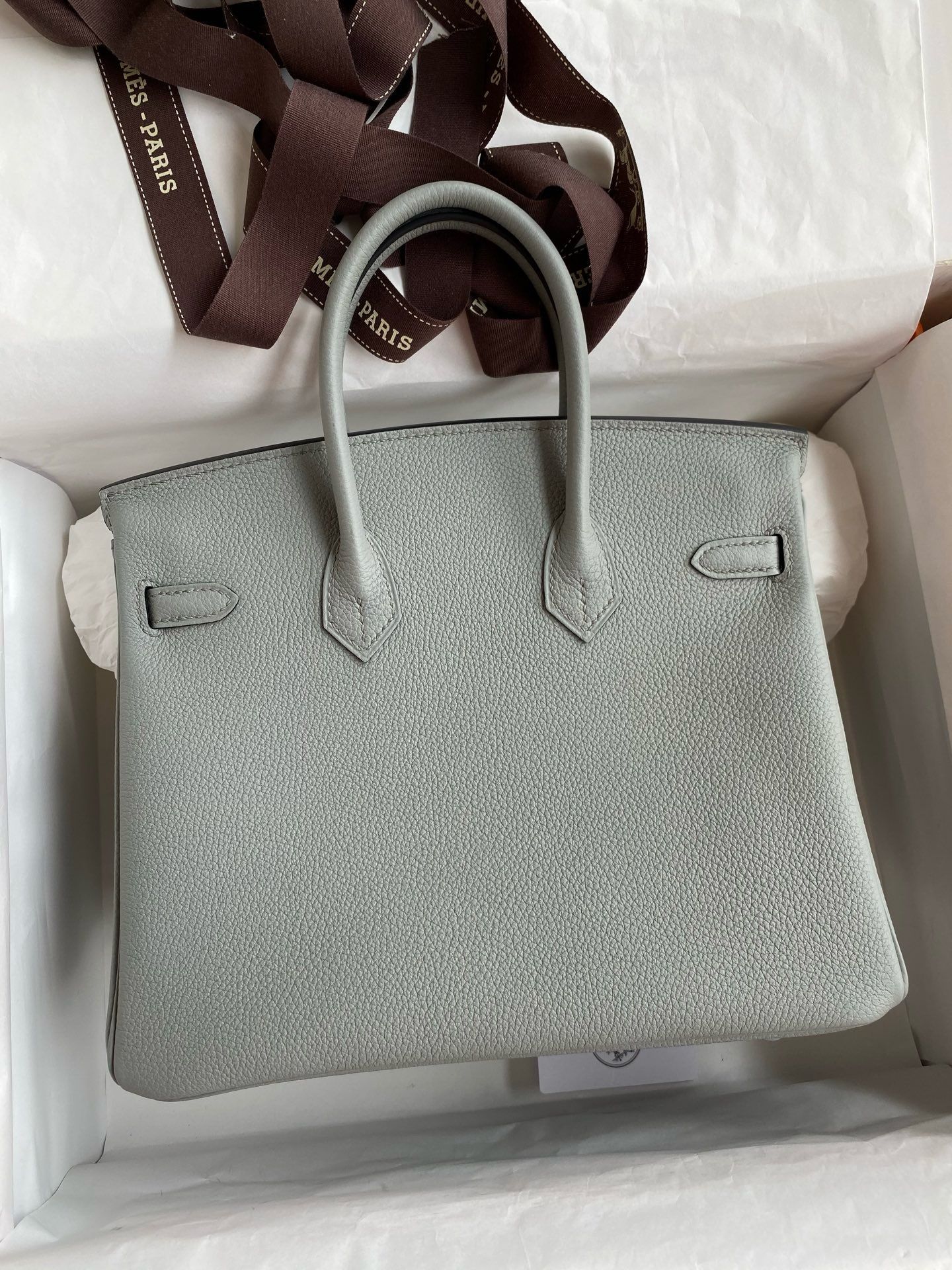 Hermes Birkin 25 Retourne Handmade Bag in Gris Mouette Clemence Leather - Image 3