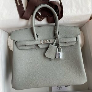 Hermes Birkin 25 Retourne Handmade Bag in Gris Mouette Clemence Leather