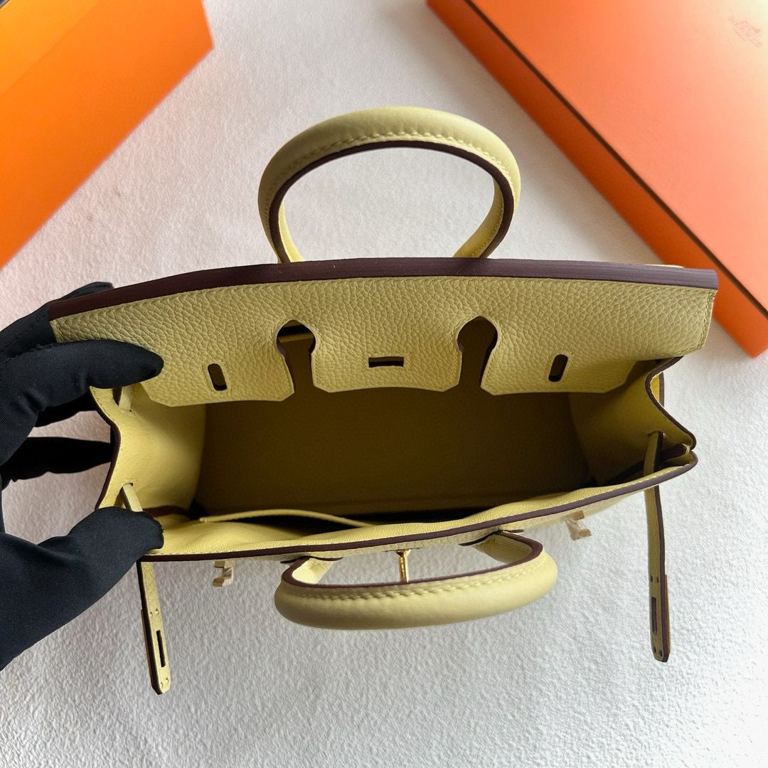 Hermes Birkin 25 Retourne Handmade Bag in Jaune Poussin Clemence Leather - Image 9