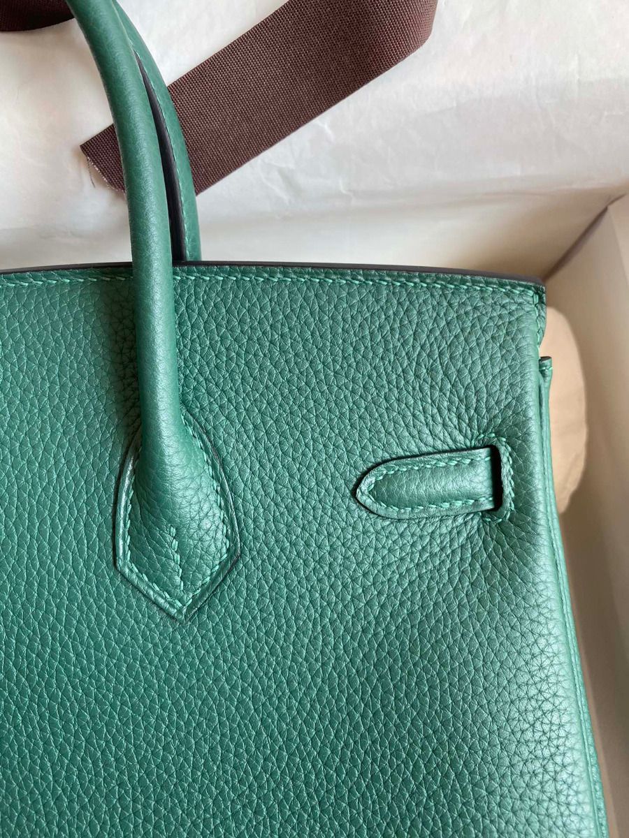 Hermes Birkin 25 Handmade Bag In Malachite Clemence Leather - Image 5