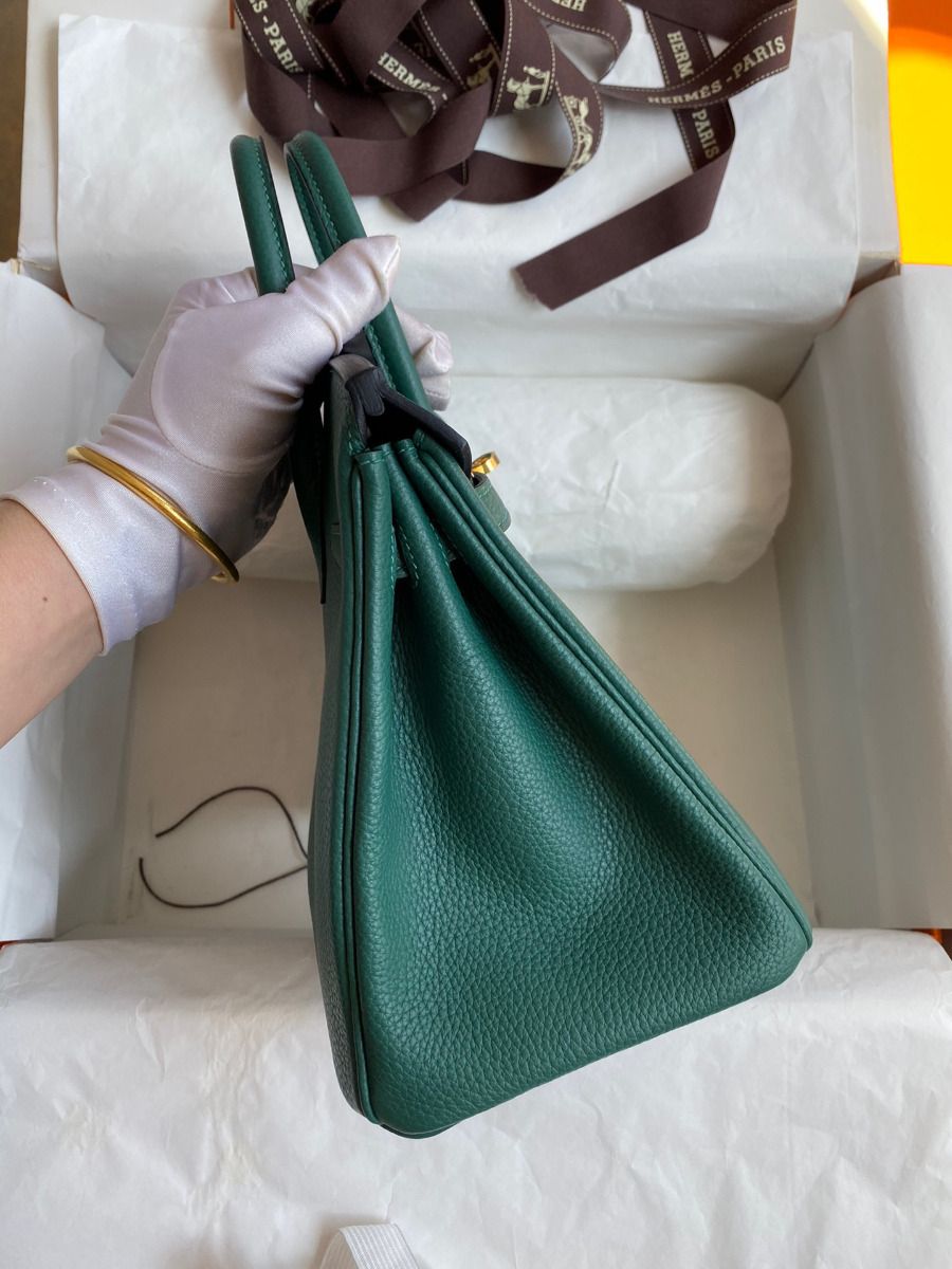 Hermes Birkin 25 Handmade Bag In Malachite Clemence Leather - Image 6