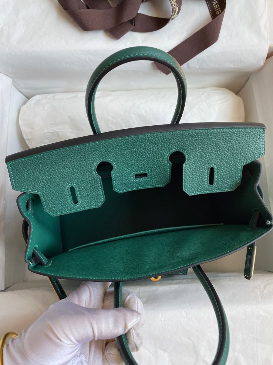 Hermes Birkin 25 Handmade Bag In Malachite Clemence Leather - Image 8