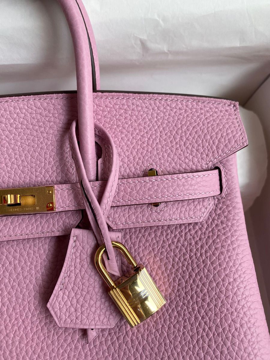 Hermes Birkin 25 Retourne Handmade Bag In Mauve Sylvestre Clemence Leather - Image 4