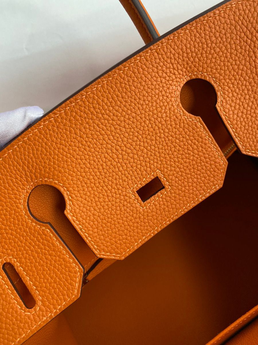 Hermes Birkin 25 Handmade Bag In Orange Clemence Leather - Image 10