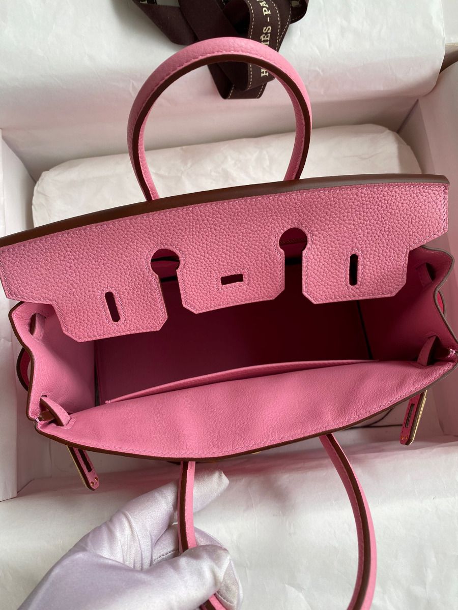Hermes Birkin 25 Retourne Handmade Bag In Pink Clemence Leather - Image 8