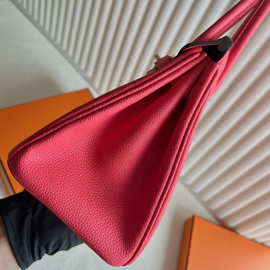 Hermes Birkin 25 Retourne Handmade Bag in Rose Jaipur Clemence Leather - Image 4