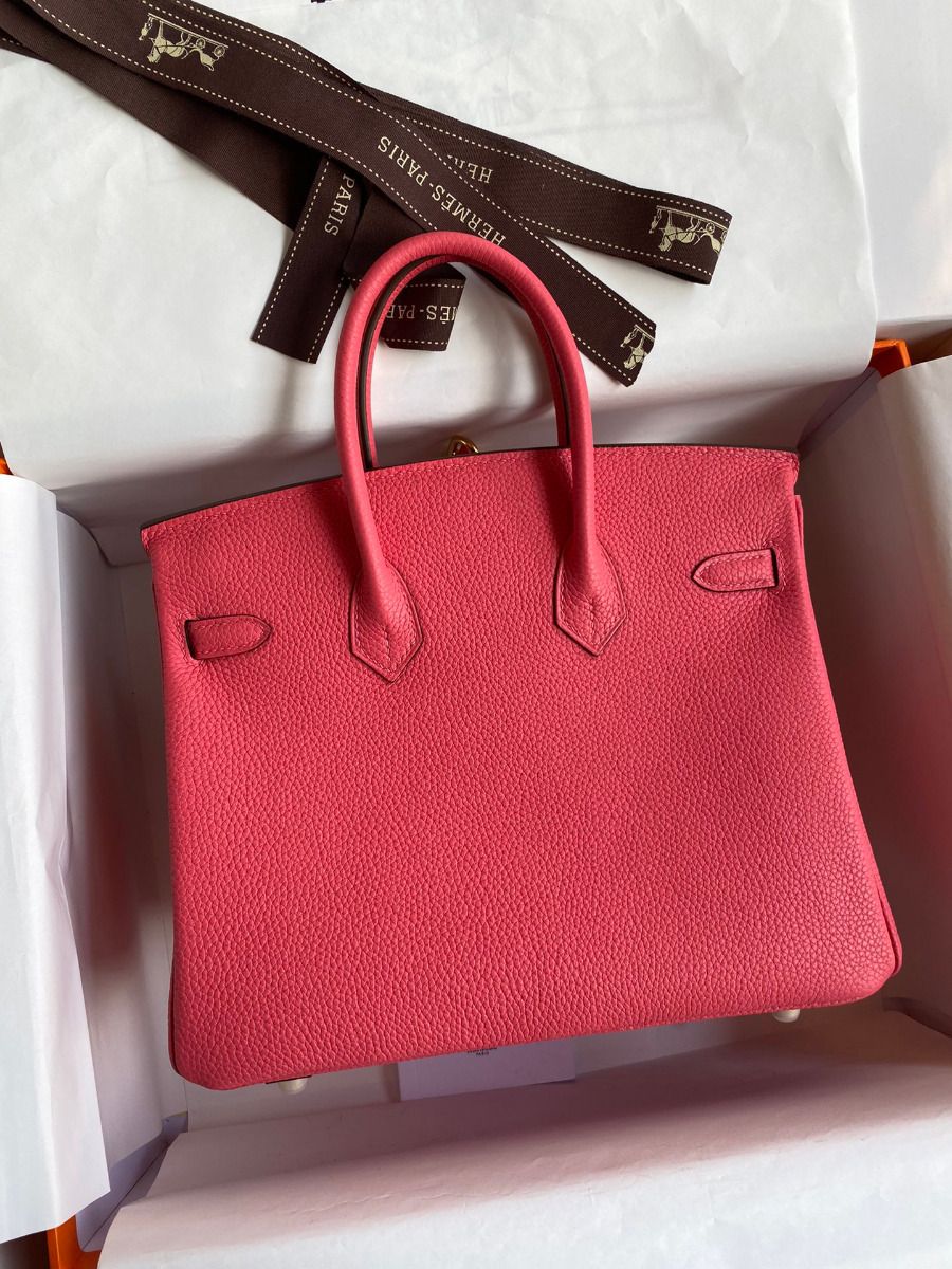 Hermes Birkin 25 Retourne Handmade Bag In Rose Lipstick Clemence Leather - Image 3