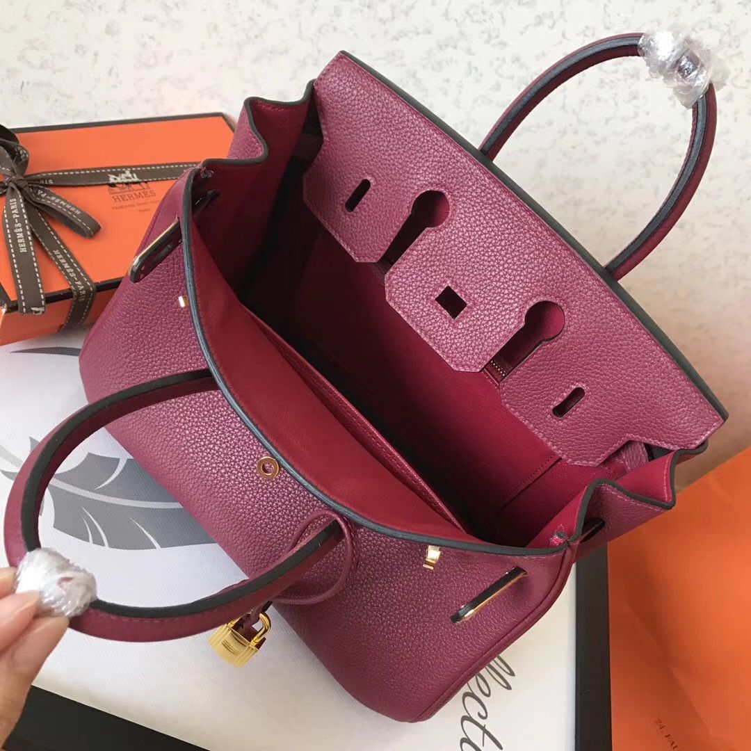Hermes Birkin 25 Handmade Bag In Ruby Clemence Leather - Image 7