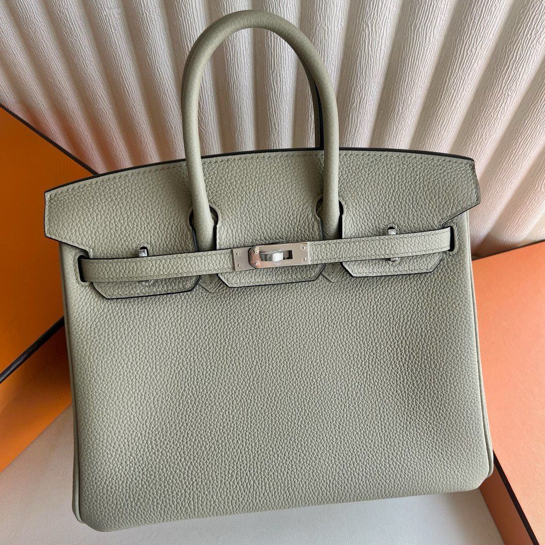 Hermes Birkin 25 Retourne Handmade Bag in Sauge Clemence Leather
