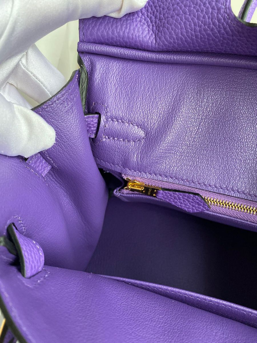 Hermes Birkin 25 Retourne Handmade Bag In Violet Clemence Leather - Image 8